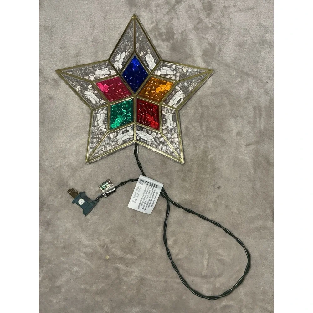 Christmas Star Tree Topper Faux Stained Glass Lights 9